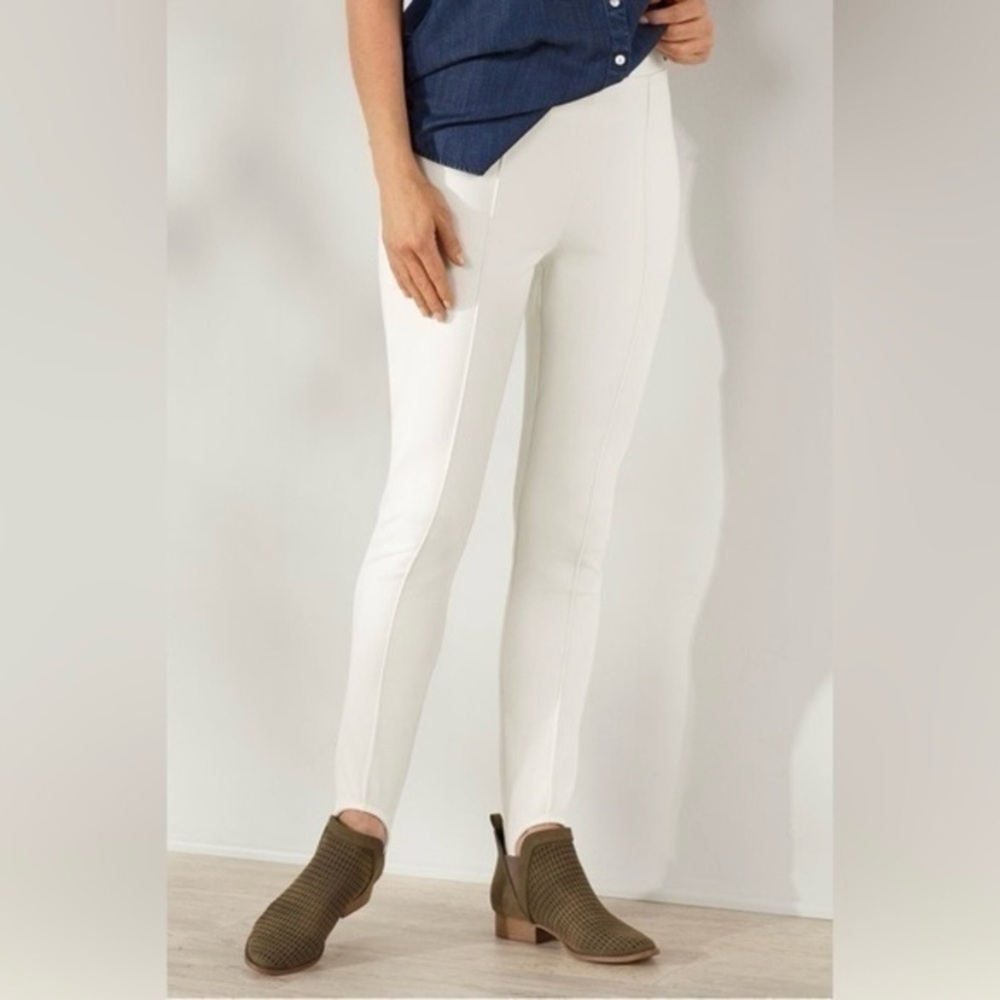Soft Surroundings Womens Ponte Stirrup Pants Size L Leggings Solid White NWOT